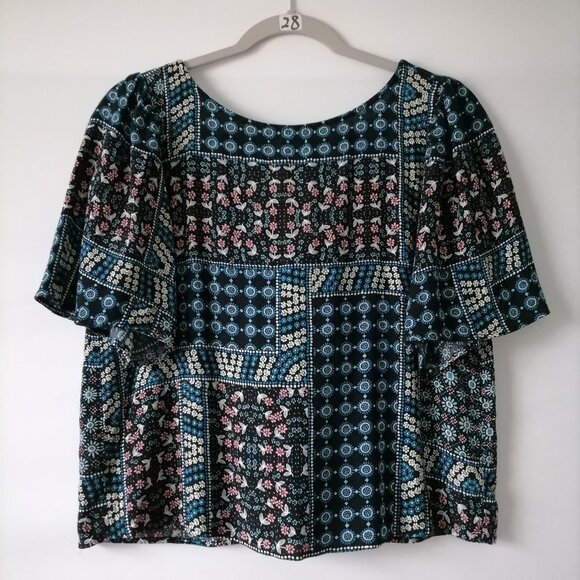 Loft Women's Multicolor Floral Short Sleeve Tie Back Blouse Top Size Small - Picture 1 of 6